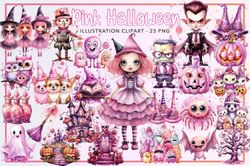 25 Pink Halloween png, Cute Halloween Bundle, Halloween Sublimation Designs, Wicked Cute png, Spooky Sublimation Bundle,