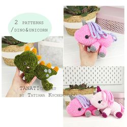 2 crochet patterns/unicorn and dino