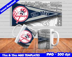Yankees Mug Design Png, Sublimate Mug Template, Yankees Mug Wrap, Sublimate Baseball Design Png, Instant Download