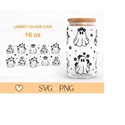 Daisy ghost Libbey glass svg, Halloween 16oz can glass wrap svg, svg file for Cricut, png