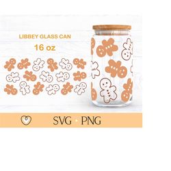 Gingerbread Man Libbey glass svg, Christmas 16oz Can glass wrap svg, svg file for Cricut, png