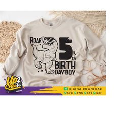 Dinosaur Birthday Boy Svg, Kids Dinosaur Birthday Shirt, Dnio 5th Birthday Svg, Happy Birth Day Svg, Kid Shirt, Svg file