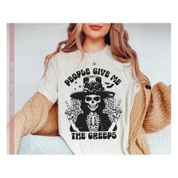People Give Me The Creeps Svg Png, Halloween Witch Silhouette, Bat Vector, Skull Svg Cut Files Cricut, Funny Halloween Q
