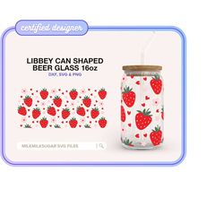 BERRY HEARTS SVG Wrap For Libbey 16oz Can Glass, Fruit Hearts Cup Svg, Libbey Glass Svg, Valentines Libbey Coffee Cup Cu