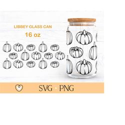 Pumpkin Libbey glass svg, Fall 16oz Can glass wrap svg, svg file for Cricut, png