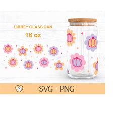 Pumpkin Daisy Libbey glass svg, Groovy Fall 16oz Can glass wrap svg, svg file for Cricut, png