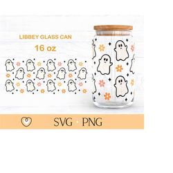 Cute ghost Libbey glass svg, Retro Halloween 16oz Can glass wrap svg, svg file for Cricut, png