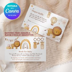 Lion King Baby Shower Book for Baby Card, Baby shower Diaper Raffle Card Canva editable