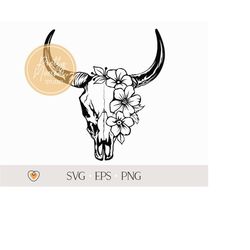 Floral bull skull svg, Western svg, Cow skull with flowers svg, png