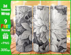 Black and White Floral Seamless Tumbler Wrap Sublimation