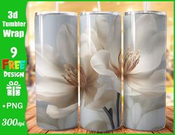 White Floral Seamless 20 oz skinny Tumbler Wrap