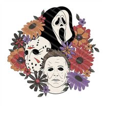 Horror Characters and Flower Halloween Png, Horror Characters and Flower Halloween Png Digital for Print ( Only Png )