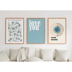William Morris Print Set Of 3, Download Yayoi Kusama Wall Set, Digital Gallery Wall Bundle, 3 Trendy Blue Decor, Printab
