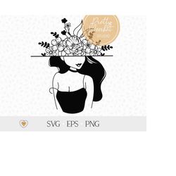 Woman with flower head svg, Floral woman png, Beautiful woman svg