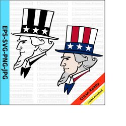 Uncle Sam Silhouette Uncle Sam Portrait USA Presidents Day eps svg png jpg Uncle Sam Vector Graphic Uncle Sam Clip Art U