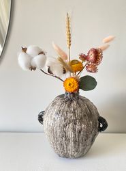 Vase for dried flowers Interior vase Stone vase Clay sculpture Art object Decor Galainart Abstract art object art gift