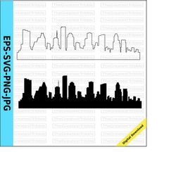 Houston City Skyline Silhouette Houston City Skyline Outline eps svg png jpg Vector Graphic Clip Art Houston Texas Silho