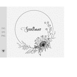 Sunflower wreath svg, flower wedding clipart, border svg, floral wreath svg