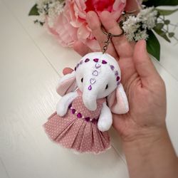Plush Elephant toy. Mini elephant keychain. Handmade elephant 5 inches. Decor for bag.