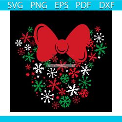 Disney Minnie Mouse Icon Holiday Snowflakes Mouse Svg, Christmas Svg, Snowflake Svg, Red Ribbon Svg
