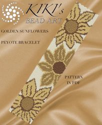 Peyote bracelet pattern Golden sunflowers Peyote pattern design 2 drop peyote in PDF instant download DIY
