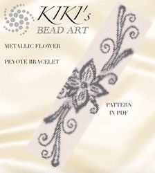 Peyote bracelet pattern Metallic flower Peyote pattern design 3 drop peyote in PDF instant download DIY