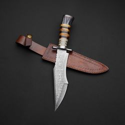 DAMASCUS HUNTING custom handmade knife damascuS steel with leather sheath hand forged knife outdoor knife mk6145m gift