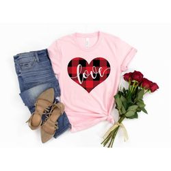 Love Shirt, Love Buffalo Plaid Shirt, Love Heart Shirt, Heart Shirt, Valentines Day Shirt, Couple Matching Shirt, Valent