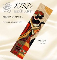 Peyote beading pattern bracelet pattern African woman III Peyote pattern design 2 drop peyote in PDF instant download