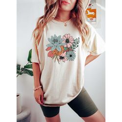 Boho Wildflowers Floral Nature Shirt,Oversize Flower Shirt,Botanical Shirt,Plant Lover Shirt,Retro Vintage Bouquet Shirt