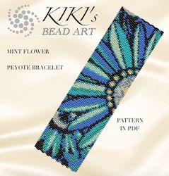 Peyote beading pattern bracelet pattern Mint flower Peyote pattern design 2 drop peyote in PDF instant download
