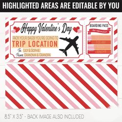 Valentines Day Boarding Pass Surprise Gift Voucher, Surprise Flight Trip Printable Template Gift Card, Editable Instant