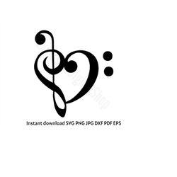 Musical Note Heart Instant Download SVG, PNG, JPG, dxf, pdf, eps digital download