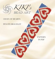 Peyote beading pattern bracelet pattern Chain of hearts Peyote pattern design 2 drop peyote in PDF instant download