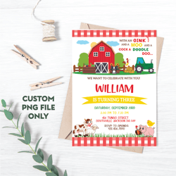 Personalized File Farm Birthday Party Invitation PNG ONLY, Farm Animals Birthday Invitation Png, Printable | PNG File