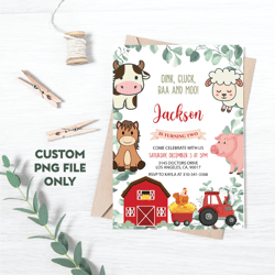 Personalized File Farm Birthday Invitation PNG File Only, Barn Animals Party Invite Png, Red Boy Barnyard | PNG File