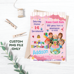 Personalized File Custom Cocomelon Invitation Png, Baby Birthday Invitation Png, Kid Party Digital Invite | PNG File