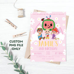 Personalized File Birthday Party Invite Downloadable cute design birthday girl daisy pink party adorable | PNG File