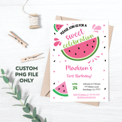 Personalized File Watermelon Invitation Png, Watermelon Invites Png, Instant Download Watermelon Birthday | PNG File