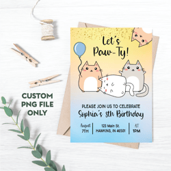 Personalized File Cat Birthday Invitation Png, Cat Theme Birthday Invitation Png, Are You Kitten Me Birthday | PNG File