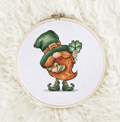 Gnome Patrick with clover Cross stitch
