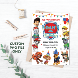 Personalized File Paw Party Invite Puppy Invitation Pawty Patrol Birthday Invitation Puppy Invite PNG File | PNG File