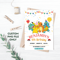 Personalized File Pokemon Birthday Invitation Pokemon Birthday Party Pikachu Invitation PNG File Only | PNG File
