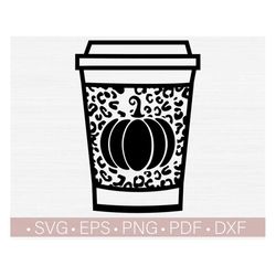 Pumpkin Spice Svg, Coffee Cup SVG, Leopard - Cheetah Print Svg, Takeaway Svg Cut File for Cricut, Silhouette Eps Dxf Pdf
