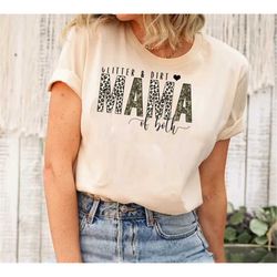 Glitter And Dirt Mama Of Both Shirt, Mama T-shirt, Leopard Design Shirt, Cute Mom Shirt,Mom Of Both Shirt,Leopard Mama S