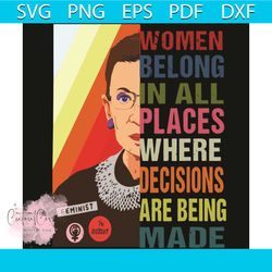 Women belong in all places where decisions are being made svg, RBG svg, RBG shirt, RBG gift, Ruth Bader Ginsburg svg, Ru