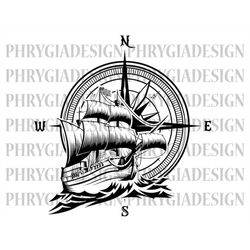 Ship Compass Svg , Ship Svg , Boat Svg , Compass Svg , Nautical Svg , Digital Download , Instant Download