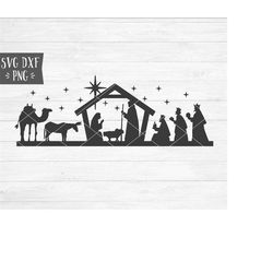 Instant SVG/DXF/PNG Nativity (long) svg, christmas night svg, manger svg, jesus svg, mary joseph jesus svg, basic nativi