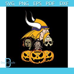 Halloween Horror Movie Pumpkin Svg, Jason Voorhees And Freddy Krueger Svg, Minnesota Vikings