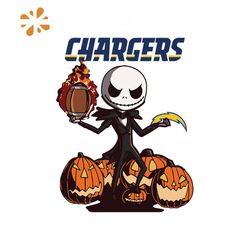 Los Angeles Chargers Jack Skellington Halloween Svg, Pumpkin Halloween Svg